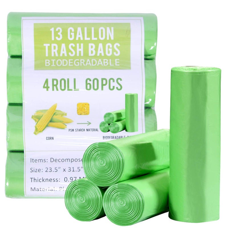 Jaoul Trash Bags 13 Gallon, Small Garbage Bags, Strong & Unscented Trash Bags for Kitchen, Bathroom, Office, Restroom, Car, Green, 60 Counts - Image 1